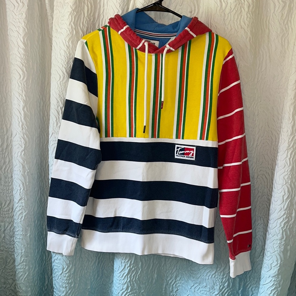 Men’s Multicolored Stripped Tommy Hilfiger Hoodie Hooded Sweatshirt